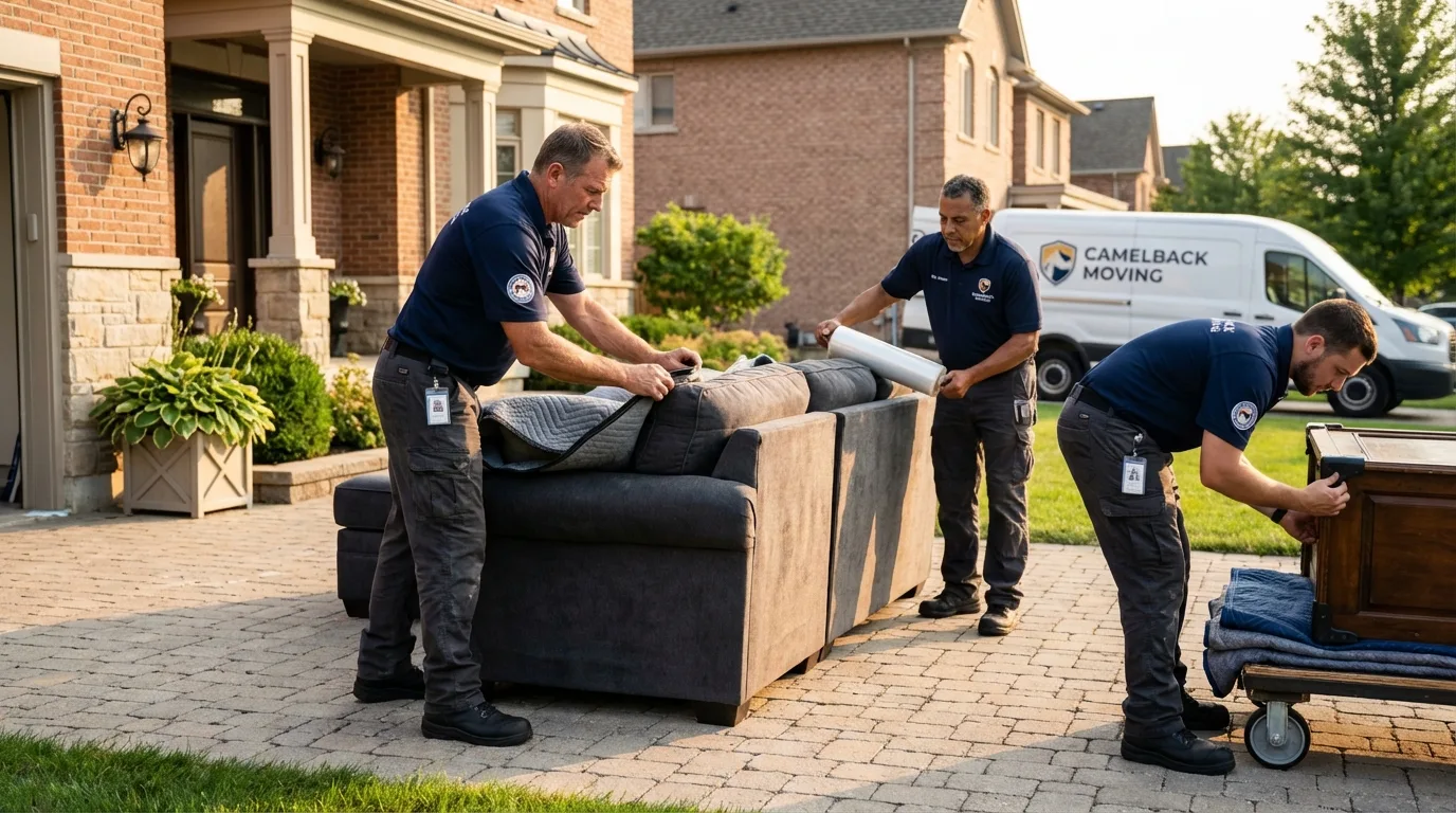 Large estate moving crew wrapping furniture in Fabens, TX